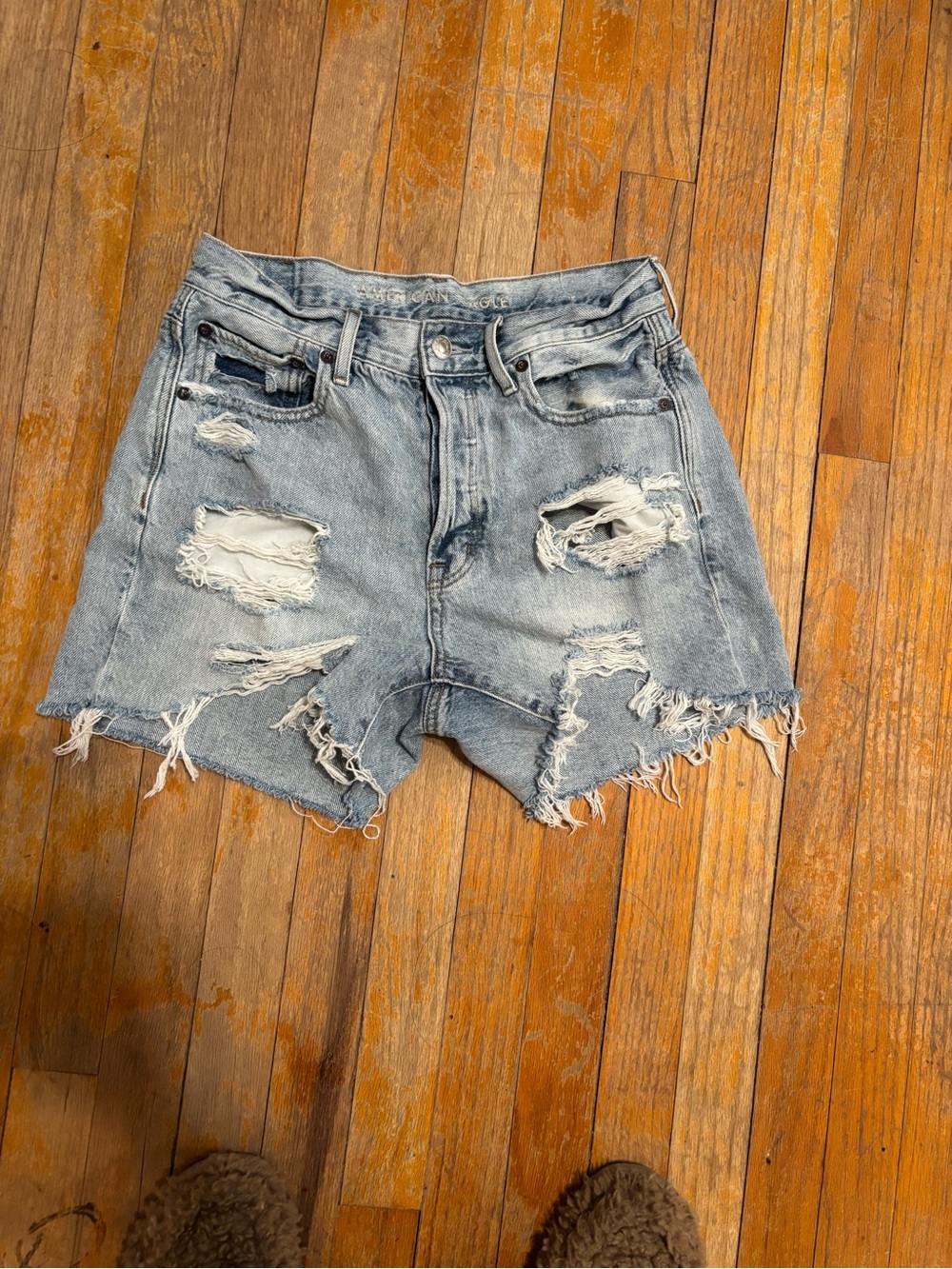 American Eagle Outfitters Light Blue Distressed Denim Shorts